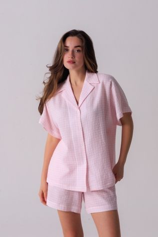 Сорочка з коротким рукавом з шортами принт "Клітинка" рожевий PINKCHECK039024MP-01 фото